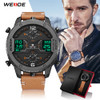 WEIDE Men Sports Watch Analog Pointer Digital Calendar Quartz Brown Leather Strap Wrist watches Relogio Masculino Military Clock
