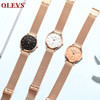 OLEVS Luxury Fashion Women Watches Rose gold Mesh belt Dress Black dial Ladies Watch Quartz D Wrist Watches W Gift Dropshipping 