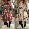 Winter Casual New Year Christmas Mini Dress Women Long Sleeve Floral Plus Size Dress Clothes Femme O-neck Ladies Dresses
