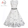 Floral Print Women Summer Dress Hepburn 50s 60s Retro Swing Vintage Dress A-Line Party Dresses With Belt jurken Plus Size