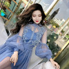  Stand-Neck Long-Sleeved Party Dresses Women Sweet Mesh Streetwear Mid-Calf Dress Female 2018 Summer Lace Dress Vestidos