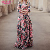 S.FLAVOR Bohemian printing long dress O-neck three quarter sleeve big hem women autumn winter dress elegant casual vestidos 