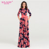 S.FLAVOR Women printing autumn dress Elegant O-neck loose style long party dress for female women vestidos No pockets