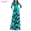 S.FLAVOR Women printing autumn dress Elegant O-neck loose style long party dress for female women vestidos No pockets