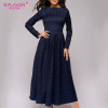 S.FLAVOR Women Jacquared Winter Long Dress Warm Long Sleeve Navy Casual Dress Female Elegant Vintage Vestidos De Festa