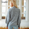 Simplee Turtleneck winter knitted christmas sweater Women lantern sleeve gray pullover female Sexy fashion autumn casual jumper