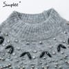 Simplee Turtleneck winter knitted christmas sweater Women lantern sleeve gray pullover female Sexy fashion autumn casual jumper