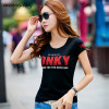 Summer T shirt Women Cotton DNKY Letter Rhinestones Print Shirt O Neck Short Sleeve T Shirts Soft Casual Slim Tops Plus Size