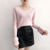 2018 Autumn Fashion Sweaters Women Pure Color Pullover Flare Sleeve Lace Up Knitting Tops Femme Outwear V-Neck Sweater Pullovers