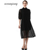 Women Lace Party Dress Vestido 2018 Spring Slim Dress Women with Belt Sashes Mesh Dress Half Sleeve Black Dresses Female