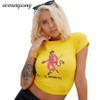 Summer T Shirt  For Women  2018  Devil Printing Cotton Short Sleeve T-shirt Yellow Crop Top Sexy Casual Tops Tee Tshirt Female