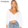 Sexy Off Shoulder Women Blouse Shirt Elegant Solid Blouse Blusas Long Sleeve Flare Sleeve  2018 Spring Slim Crop Tops Women