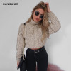 Danjeaner Sexy Retro Twisted Turtleneck Sweater Autumn Winter Women Plus Size Thick Long Sleeve Short Pullovers Solid Slim Coats