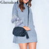 Glamaker Pompom fur pearl knitted long jumper Women grey turtleneck winter sweater Female loose autumn pullover pull femme 2018