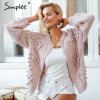 Simplee Hairball knitted cardigan Casual o neck long sleeve pink cardigan jumper 2018 Autumn winter women sweater