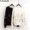New Women Pullover Sweater 2017 Knitting Fashion Autumn Winter Vintage Embroidery Floral Elegant Casual Ladies Tops SW5071