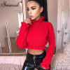 Simenual Ruffles women's turtlenecks sweaters autumn winter 2022 knitted clothing fashion sexy crop lady's sweater pullover