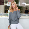 Simplee Off shoulder sexy elastic knitting pullover female Bat long sleeve knitted sweater women Fashion jumper pull knit shirt