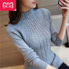 2018 New Korean women slim oblique twist elastic semi fixed bead decoration sleeve head warm turtleneck sweater backing