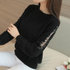 OHCLOTHING 2018 autumn winter sweater hedging all-match loose sweaters female short lace beading shirt solid