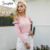 Simplee Elegant cold shoulder knitted sweater women jumper Casual long sleeve sweater female Autumn winter ladies pullover 2018