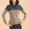 LHZSYY Spring and Autumn New Women Cashmere Sweater Round Neck Wool Blend Knit Pullover Spell Sweater Short Loose Warm Shirt 