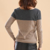 LHZSYY Spring and Autumn New Women Cashmere Sweater Round Neck Wool Blend Knit Pullover Spell Sweater Short Loose Warm Shirt 