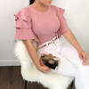 2018 Women Ruffle Sleeve Blouse Tops Elegant Round Neck Slim Office Shirt Ladies Korean Fashion Pink Red Blouses Summer Blusas