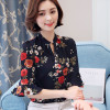 2018 Autumn Floral Chiffon Blouse Women Tops Flare Sleeve Shirt Women Ladies Office Blouse Korean Fashion Blusas Chemise Femme