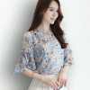 2018 Chiffon Floral Print Blouses For Women Ladies Fashion O-Neck Flare Sleeve Blusas Tops Female Cold Shoulder Summer Shirts