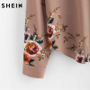 SHEIN Flower Print Keyhole Back Curved Hem Blouse Autumn Women Blouses Long Sleeve Multicolor Floral Work Wear blouse