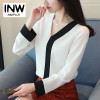 2018 New Ladies Tops Office Chiffon Blouse Women Fashion V-neck Long Sleeve Patchwork Shirt Female Casual Spring Blusas Mujer