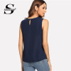 Sheinside Sleeveless Colorblock Top Office Ladies Work Cut and Sew Autumn Tops for Women 2018 Multicolor Casual Blouse