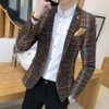 Men Designer Blazer Slim Fit Korean Male Plaid Blazer Masculino Tweed Button Casual mens Blazer Jacket Suit Takim Elbise Erkek