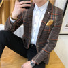 Men Designer Blazer Slim Fit Korean Male Plaid Blazer Masculino Tweed Button Casual mens Blazer Jacket Suit Takim Elbise Erkek