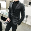 Solid Black Slim Fit Blazer Hombre PU Leather Jacket Men One Button Business Casual Prom Blazers For Men Korean Suit Coat   Solid Black Slim Fit Blazer Hombre PU Leather Jacket Men One Button Business Casual Prom Blazers For Men Korean Suit Coat