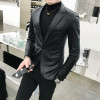 Solid Black Slim Fit Blazer Hombre PU Leather Jacket Men One Button Business Casual Prom Blazers For Men Korean Suit Coat  