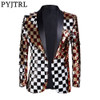 PYJTRL Brand New Men Double-sided Colorful Plaid Red Gold White Black Sequins Blazer Design DJ Singer Suit Jacket Fashion Outfit