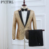 PYJTRL Brand Mens Gold Silver Sequins Suits Wedding Groom Costume Homme Night Club Party Prom Singers Slim Fit Jacket With Pants