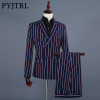 PYJTRL Brand Men's Fashion Blue Stripe Blazer Pants Two Piece Groomsmen Wedding Suit Mens Suits Latest Coat Pant Designs 2018