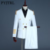 PYJTRL Brand New White Navy Blue Mens Captain Suits Latest Coat Pant Designs 2018 Men Groom Wedding Suit Blazer Hombre Slim Fit