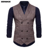 Seenimoe 2018 Mens Stripe Plaid Formal Blazer Vests Men Double Breasted V-neck M-4XL Male British Style Casual Dress Suit Vests