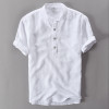 2018 New Summer Brand Shirt Men Short Sleeve Loose Thin Cotton Linen Shirt Male Fashion Solid Color Trend O-Neck Tees 