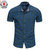 FREDD MARSHALL 2018 New Summer Short Sleeve Denim Shirt Men Casual Business Plaid Shirts Male Brand Clothes 100% Cotton 55891