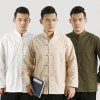 Long Sleeve Cotton Traditional Chinese Male Tang Clothes Men Kung Fu Tai Chi Shirt Vintage Mandarin Collar M L XL XXL 3XL 4XL