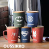 OUSSIRRO Super Hero Avenger Justice League Infinity Mugs With Cover and Spoon Pure Color Mugs Cup Kitchen Tool Gift