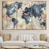 3Panel Watercolor World Map Modular Painting Posters and Prints on Canvas Scandinavian Cuadros Wall Art Picture For Living Room