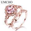 UMCHO 925 Sterling Silver Ring Set Female Morganite Engagement Wedding Band Bridal Vintage Stacking Rings For Women Fine Jewelry