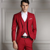 (Jackets+Vest+Pants) three 2018 New Men Suits groom wear Slim fit Custom Bridegroon Business Dress Wedding red Suits Blazer male