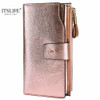 ITSLIFE New Women Genuine Leather RFID Blocking Functional Wallet Vintage Long Glint Card Holder Zipper Coin Purse Iphone Galaxy